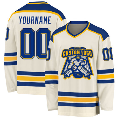 Usa Hockey Jersey, Custom Cream Royal Gold Hockey Jersey, Team Hockey Jerseys