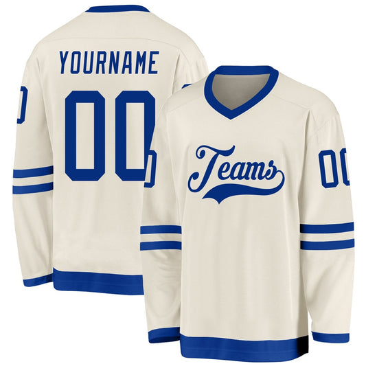 Usa Hockey Jersey, Custom Cream Royal Hockey Jersey, Team Hockey Jerseys