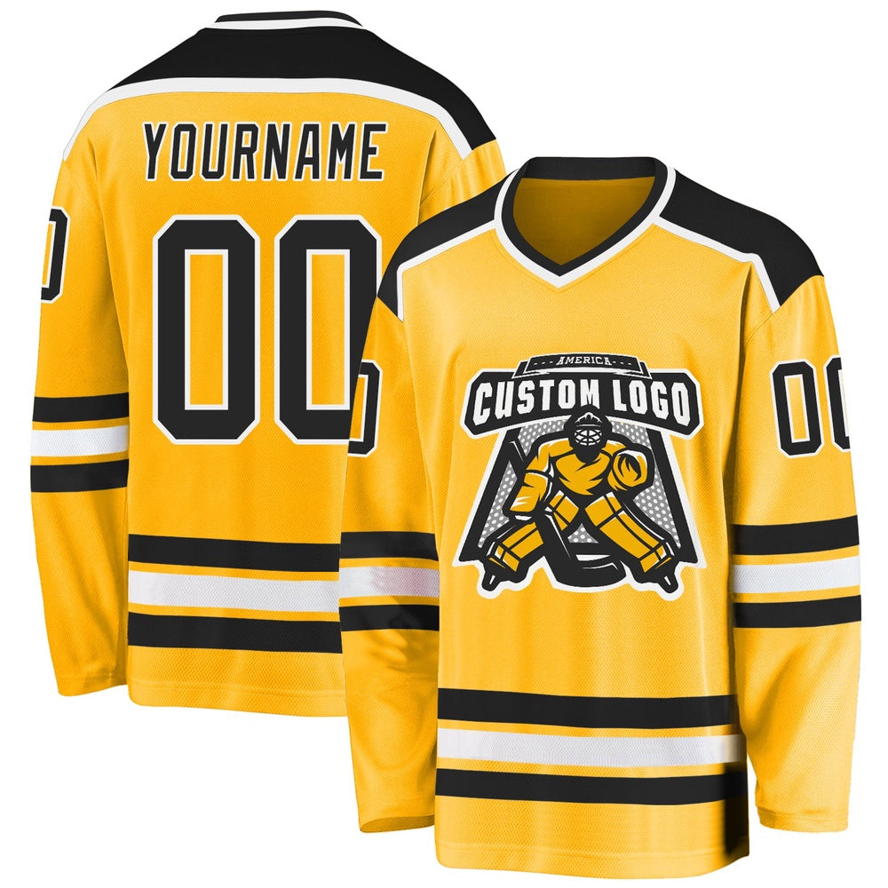 Usa Hockey Jersey, Custom Gold Black White Hockey Jersey, Team Hockey Jerseys