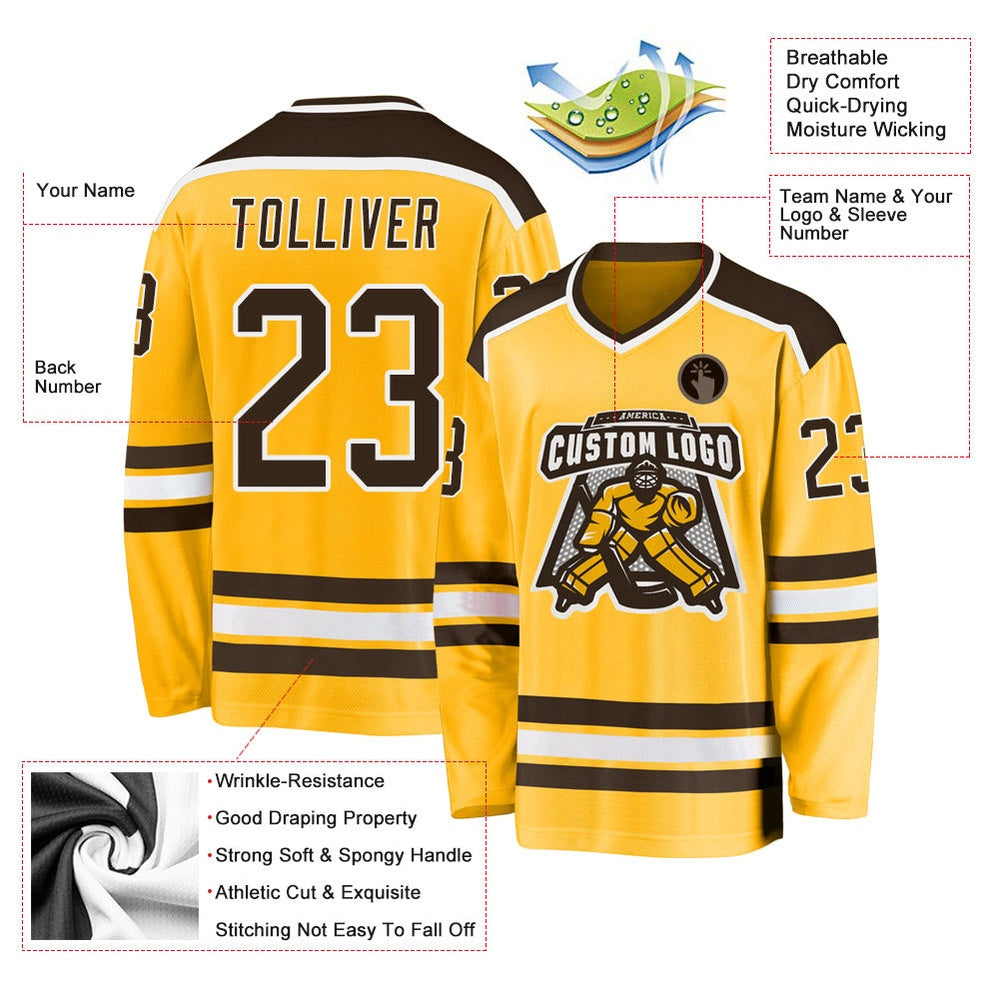 Usa Hockey Jersey, Custom Gold Brown White 1 Hockey Jersey, Team Hockey Jerseys