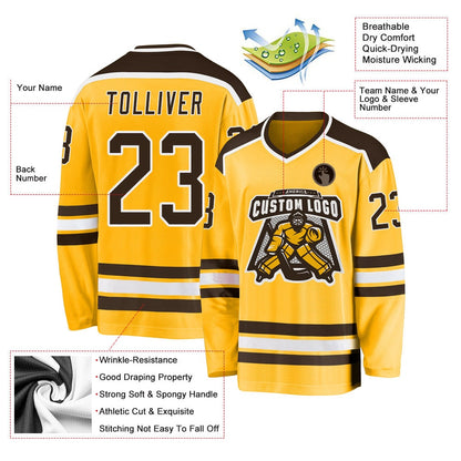 Usa Hockey Jersey, Custom Gold Brown White 1 Hockey Jersey, Team Hockey Jerseys