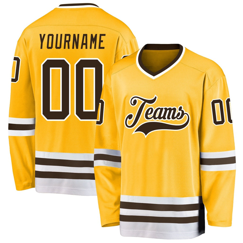 Usa Hockey Jersey, Custom Gold Brown White Hockey Jersey, Team Hockey Jerseys