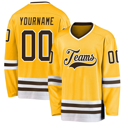 Usa Hockey Jersey, Custom Gold Brown White Hockey Jersey, Team Hockey Jerseys