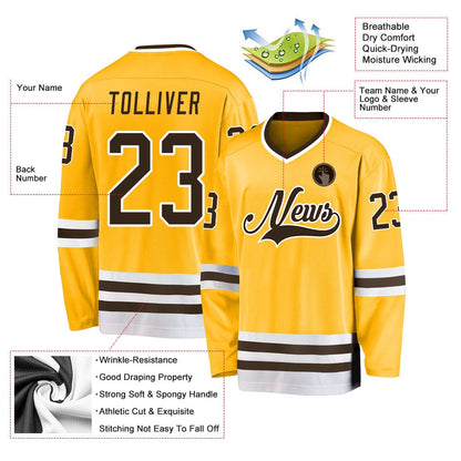 Usa Hockey Jersey, Custom Gold Brown White Hockey Jersey, Team Hockey Jerseys