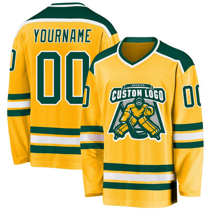 Usa Hockey Jersey, Custom Gold Green White 1 Hockey Jersey, Team Hockey Jerseys