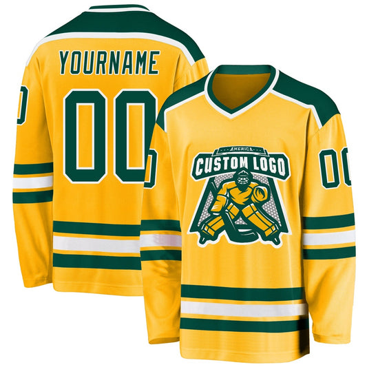 Usa Hockey Jersey, Custom Gold Green White 1 Hockey Jersey, Team Hockey Jerseys