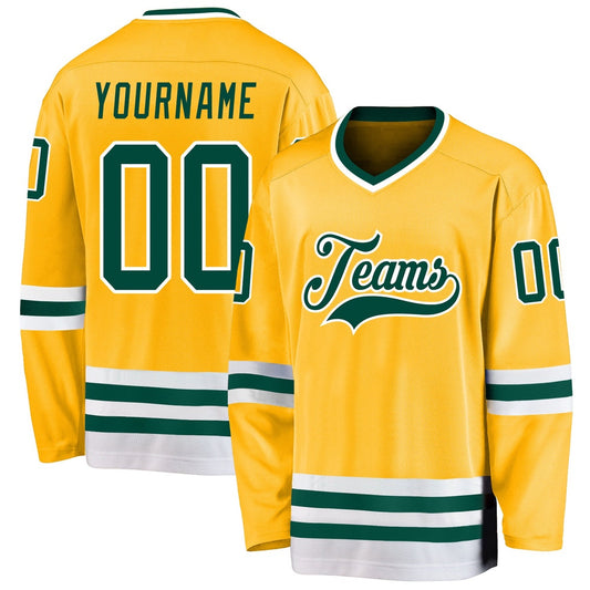 Usa Hockey Jersey, Custom Gold Green White Hockey Jersey, Team Hockey Jerseys