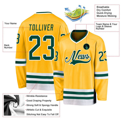 Usa Hockey Jersey, Custom Gold Green White Hockey Jersey, Team Hockey Jerseys