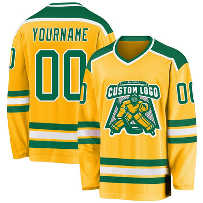 Usa Hockey Jersey, Custom Gold Kelly Green White Hockey Jersey, Team Hockey Jerseys