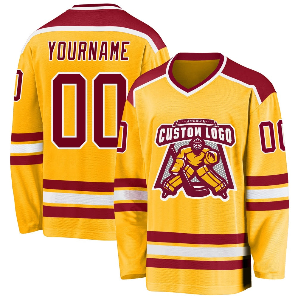 Usa Hockey Jersey, Custom Gold Maroon White Hockey Jersey, Team Hockey Jerseys
