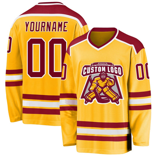 Usa Hockey Jersey, Custom Gold Maroon White Hockey Jersey, Team Hockey Jerseys