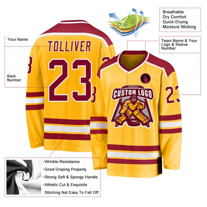 Usa Hockey Jersey, Custom Gold Maroon White Hockey Jersey, Team Hockey Jerseys