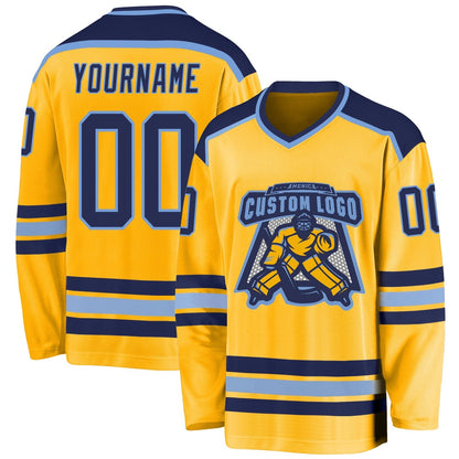Usa Hockey Jersey, Custom Gold Navy Light Blue 1 Hockey Jersey, Team Hockey Jerseys