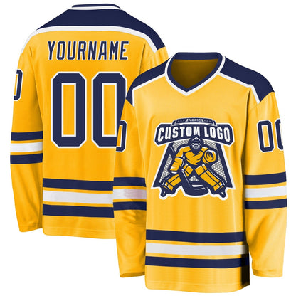 Usa Hockey Jersey, Custom Gold Navy White Hockey Jersey, Team Hockey Jerseys