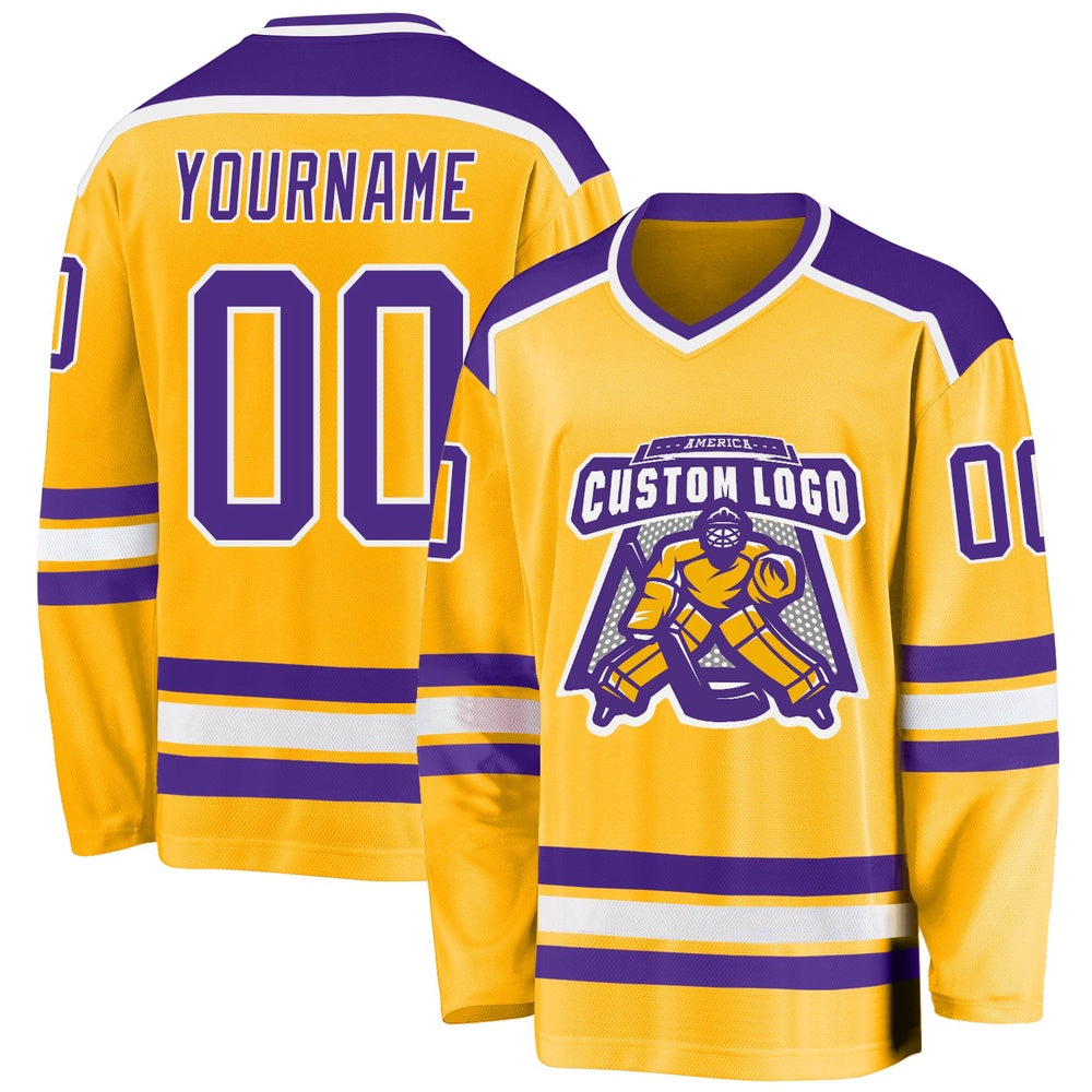 Usa Hockey Jersey, Custom Gold Purple White 1 Hockey Jersey, Team Hockey Jerseys