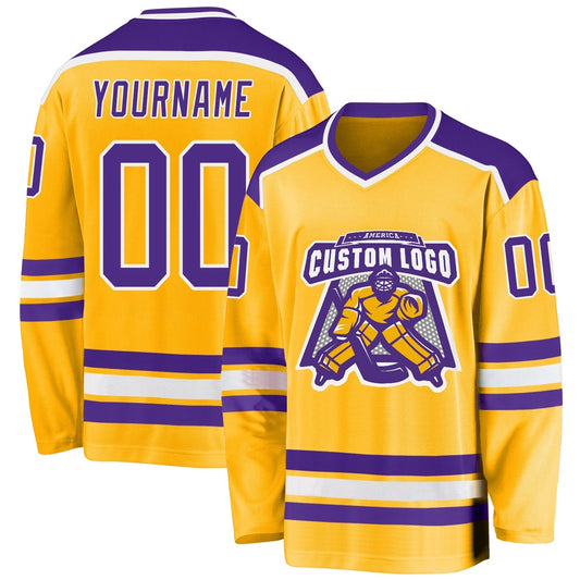 Usa Hockey Jersey, Custom Gold Purple White 1 Hockey Jersey, Team Hockey Jerseys