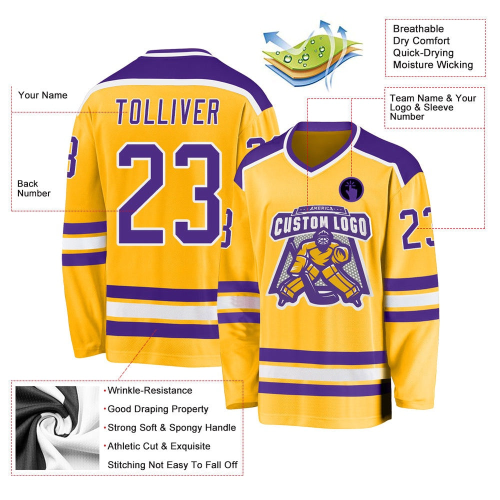 Usa Hockey Jersey, Custom Gold Purple White 1 Hockey Jersey, Team Hockey Jerseys