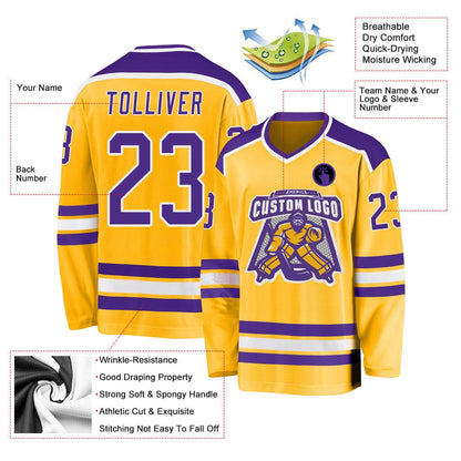 Usa Hockey Jersey, Custom Gold Purple White 1 Hockey Jersey, Team Hockey Jerseys