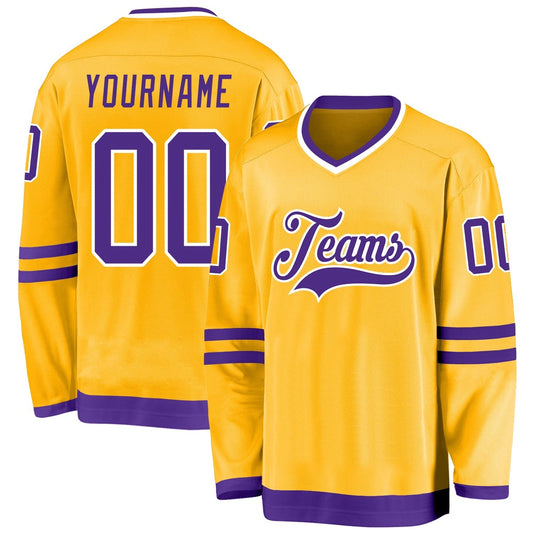 Usa Hockey Jersey, Custom Gold Purple White Hockey Jersey, Team Hockey Jerseys