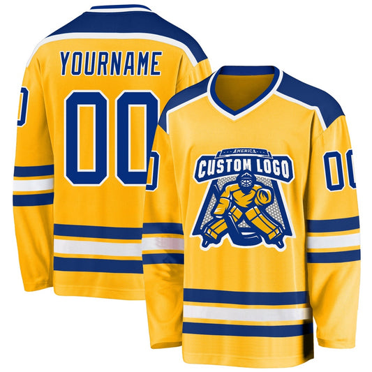 Usa Hockey Jersey, Custom Gold Royal White Hockey Jersey, Team Hockey Jerseys