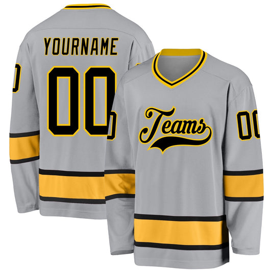 Usa Hockey Jersey, Custom Gray Black Gold Hockey Jersey, Team Hockey Jerseys
