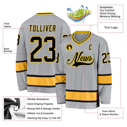 Usa Hockey Jersey, Custom Gray Black Gold Hockey Jersey, Team Hockey Jerseys