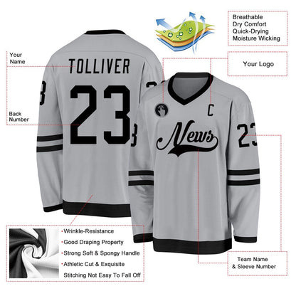 Usa Hockey Jersey, Custom Gray Black Hockey Jersey, Team Hockey Jerseys