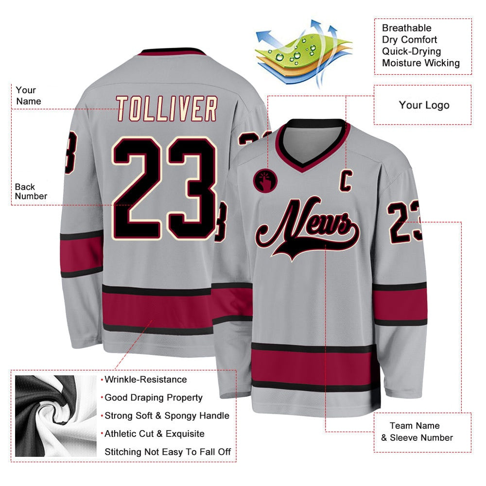 Usa Hockey Jersey, Custom Gray Black Maroon 1 Hockey Jersey, Team Hockey Jerseys