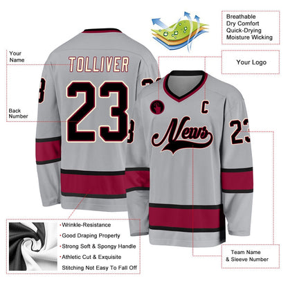 Usa Hockey Jersey, Custom Gray Black Maroon 1 Hockey Jersey, Team Hockey Jerseys