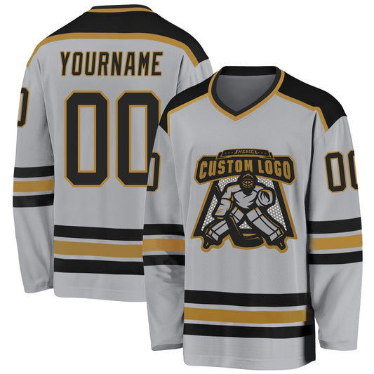 Usa Hockey Jersey, Custom Gray Black Old Gold 1 Hockey Jersey, Team Hockey Jerseys