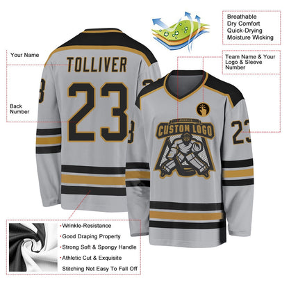 Usa Hockey Jersey, Custom Gray Black Old Gold 1 Hockey Jersey, Team Hockey Jerseys