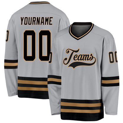 Usa Hockey Jersey, Custom Gray Black Old Gold Hockey Jersey, Team Hockey Jerseys