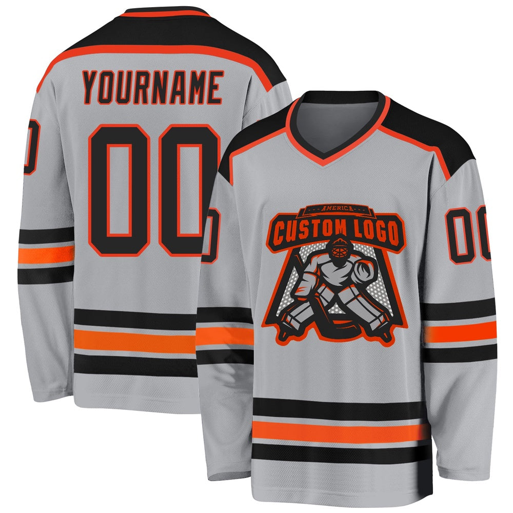 Usa Hockey Jersey, Custom Gray Black Orange 1 Hockey Jersey, Team Hockey Jerseys