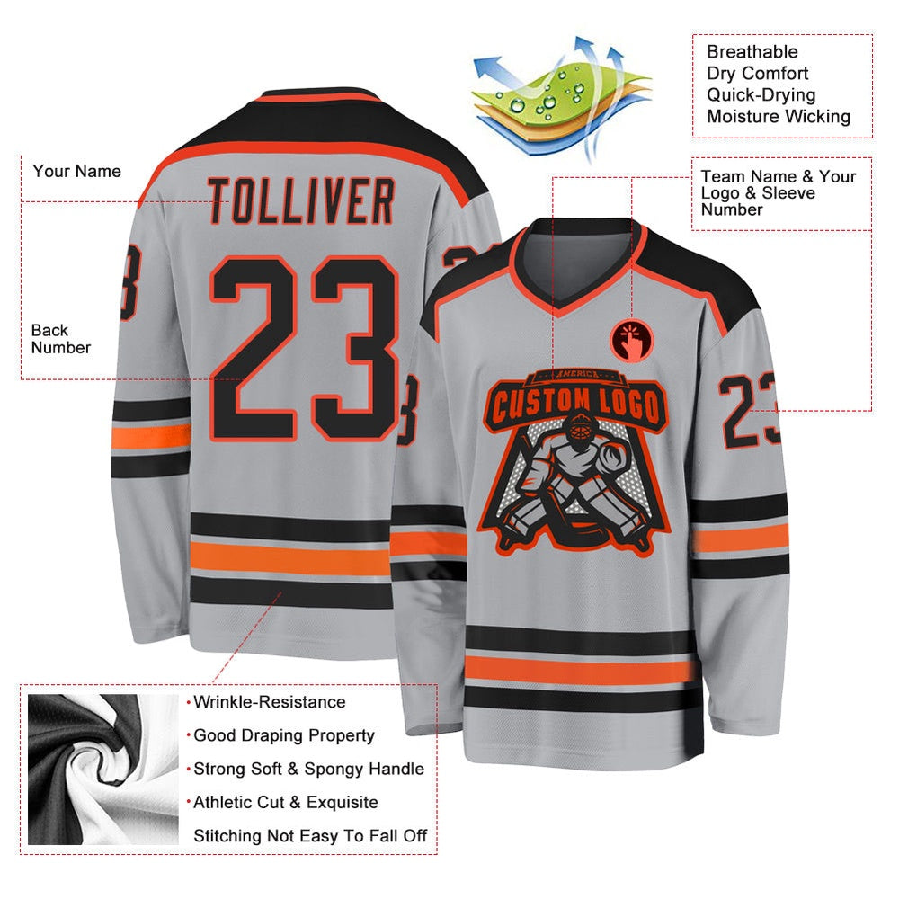 Usa Hockey Jersey, Custom Gray Black Orange 1 Hockey Jersey, Team Hockey Jerseys