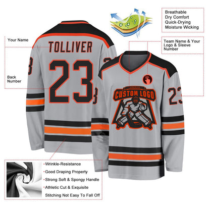 Usa Hockey Jersey, Custom Gray Black Orange 1 Hockey Jersey, Team Hockey Jerseys