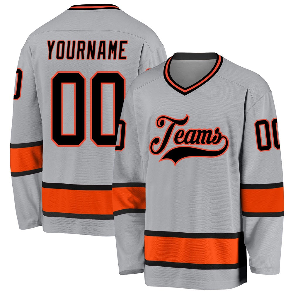 Usa Hockey Jersey, Custom Gray Black Orange Hockey Jersey, Team Hockey Jerseys