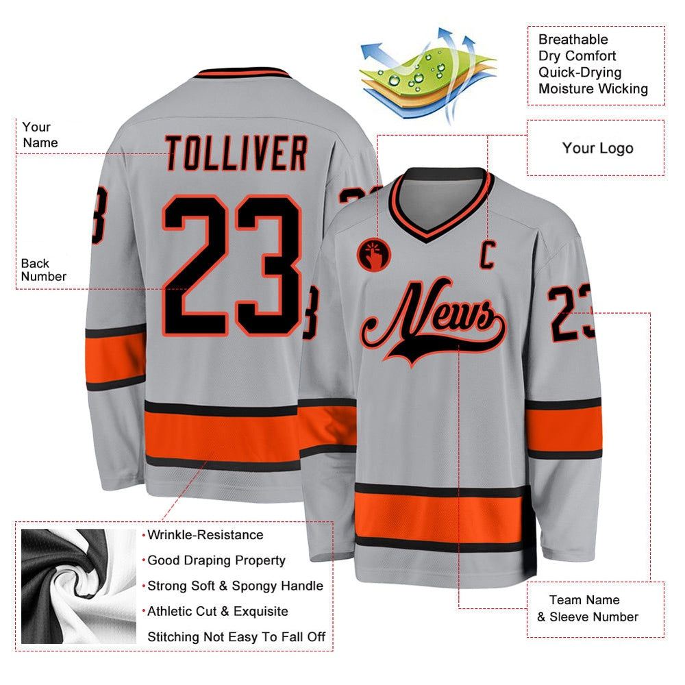 Usa Hockey Jersey, Custom Gray Black Orange Hockey Jersey, Team Hockey Jerseys