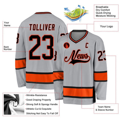 Usa Hockey Jersey, Custom Gray Black Orange Hockey Jersey, Team Hockey Jerseys