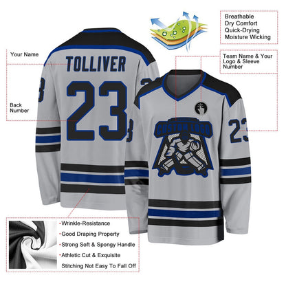 Usa Hockey Jersey, Custom Gray Black Royal Hockey Jersey, Team Hockey Jerseys
