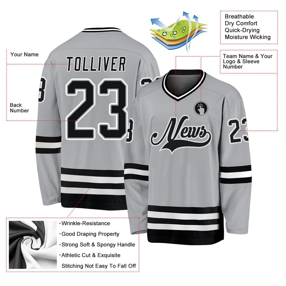 Usa Hockey Jersey, Custom Gray Black White 1 Hockey Jersey, Team Hockey Jerseys