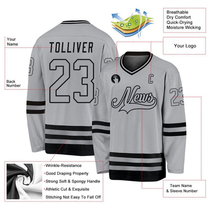 Usa Hockey Jersey, Custom Gray Gray Black Hockey Jersey, Team Hockey Jerseys