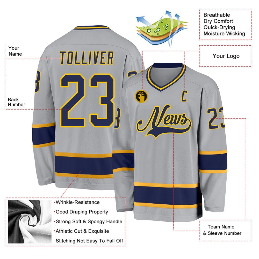 Usa Hockey Jersey, Custom Gray Navy Gold 1 Hockey Jersey, Team Hockey Jerseys