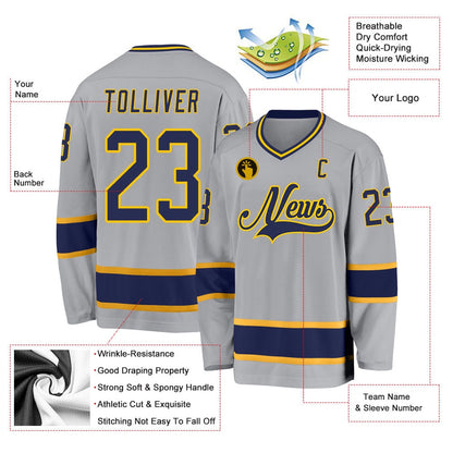 Usa Hockey Jersey, Custom Gray Navy Gold 1 Hockey Jersey, Team Hockey Jerseys