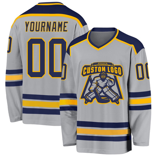Usa Hockey Jersey, Custom Gray Navy Gold Hockey Jersey, Team Hockey Jerseys