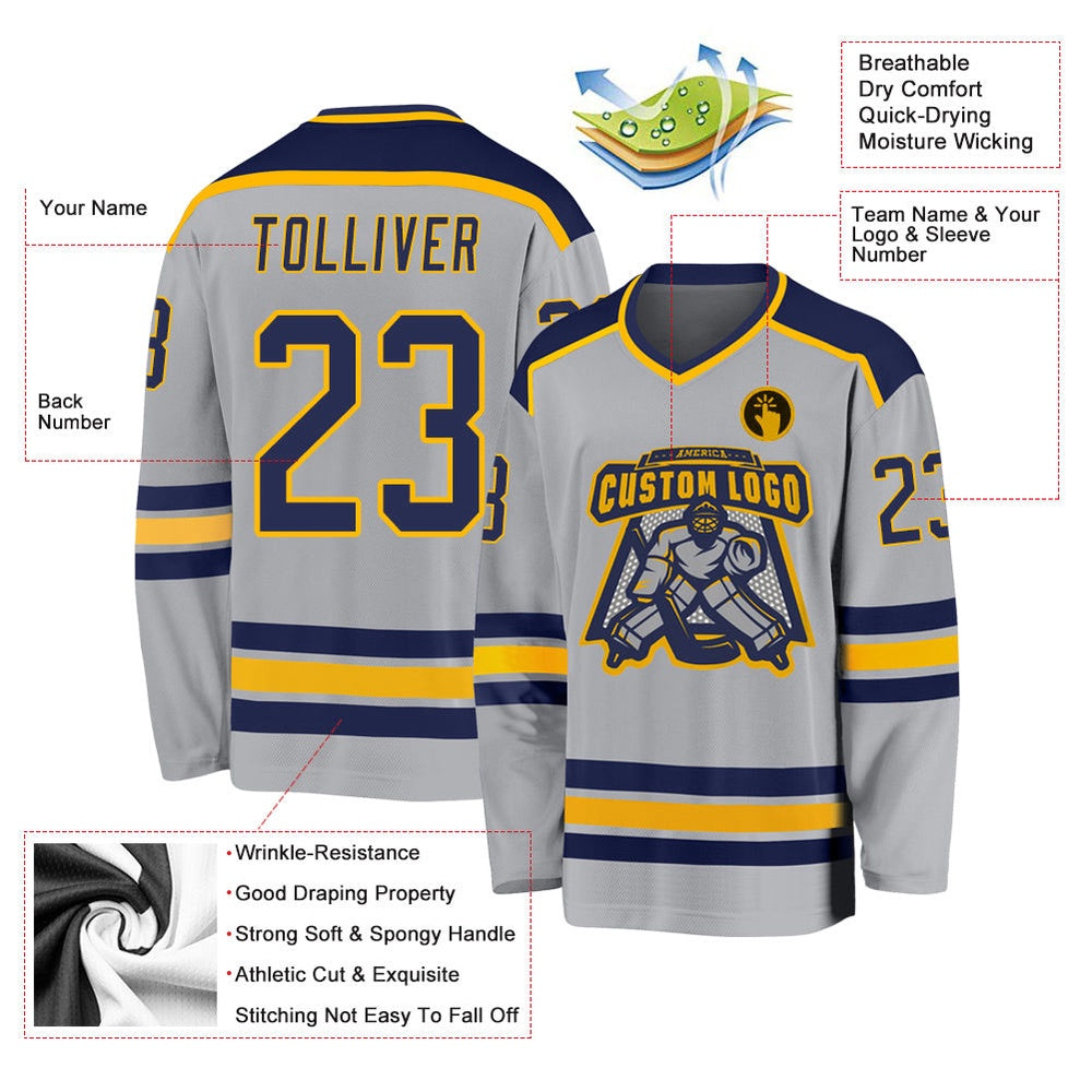 Usa Hockey Jersey, Custom Gray Navy Gold Hockey Jersey, Team Hockey Jerseys