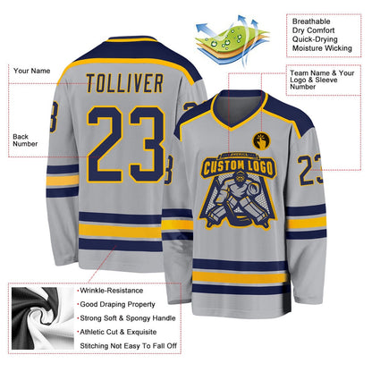 Usa Hockey Jersey, Custom Gray Navy Gold Hockey Jersey, Team Hockey Jerseys