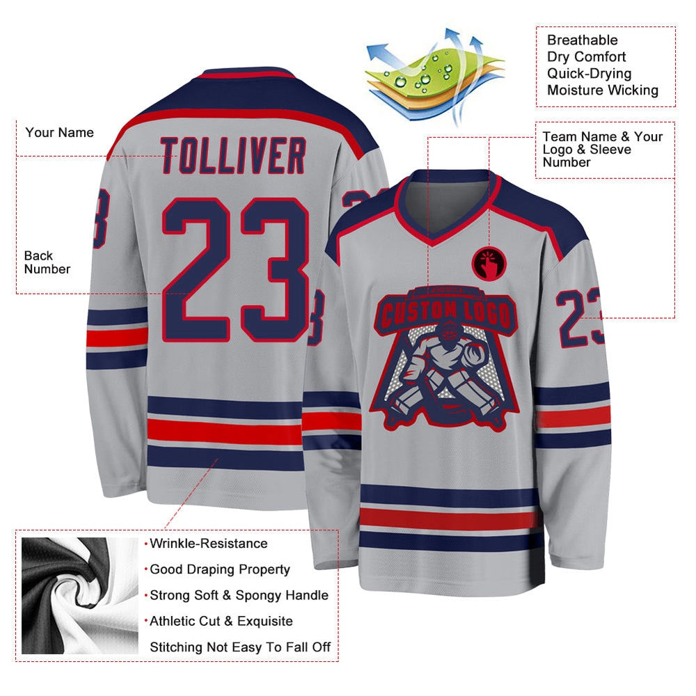 Usa Hockey Jersey, Custom Gray Navy Red Hockey Jersey, Team Hockey Jerseys