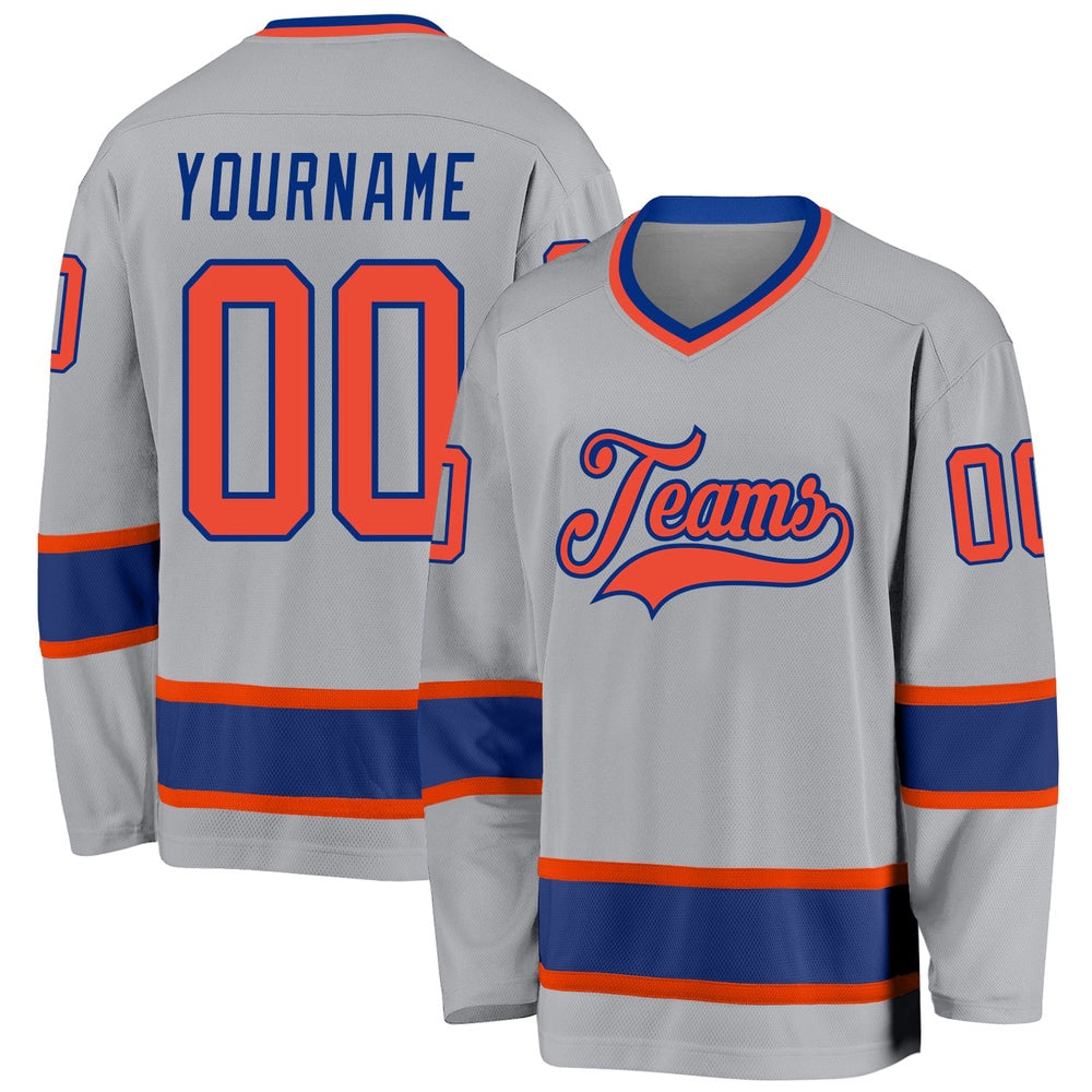 Usa Hockey Jersey, Custom Gray Orange Royal 1 Hockey Jersey, Team Hockey Jerseys
