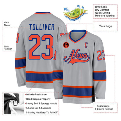 Usa Hockey Jersey, Custom Gray Orange Royal 1 Hockey Jersey, Team Hockey Jerseys