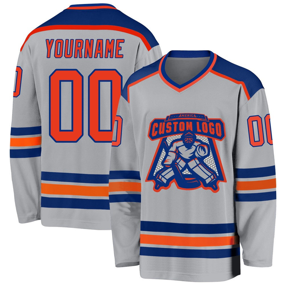 Usa Hockey Jersey, Custom Gray Orange Royal Hockey Jersey, Team Hockey Jerseys